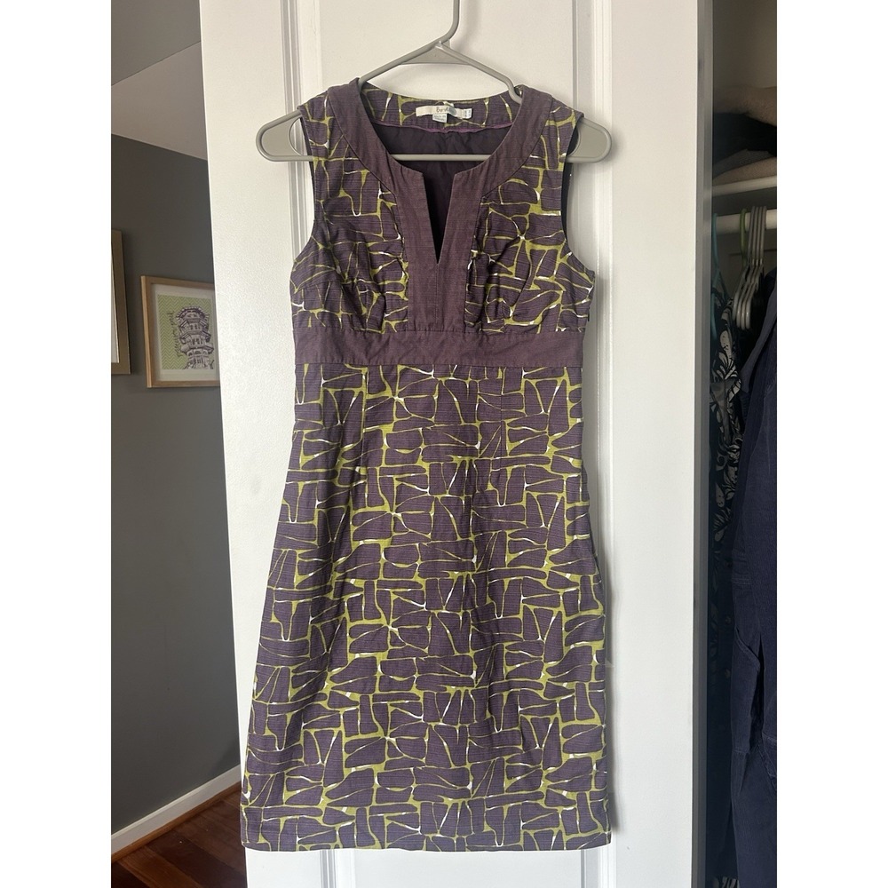 Boden Notch Neck Shift Purple‎ Green Retro Abstract Dress Size 4R